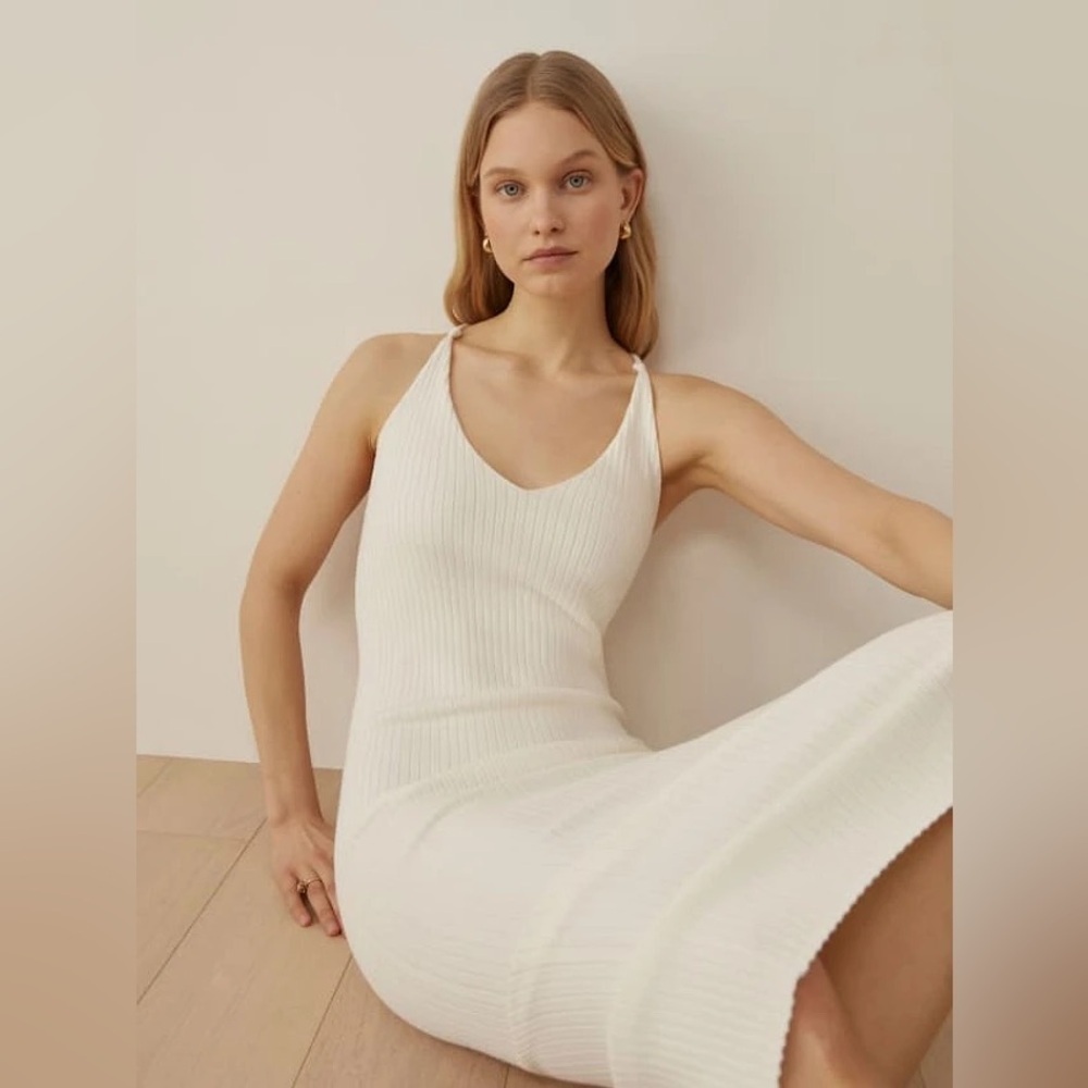 Reformation Brava Ribbed Sweater Dress Large Cream White